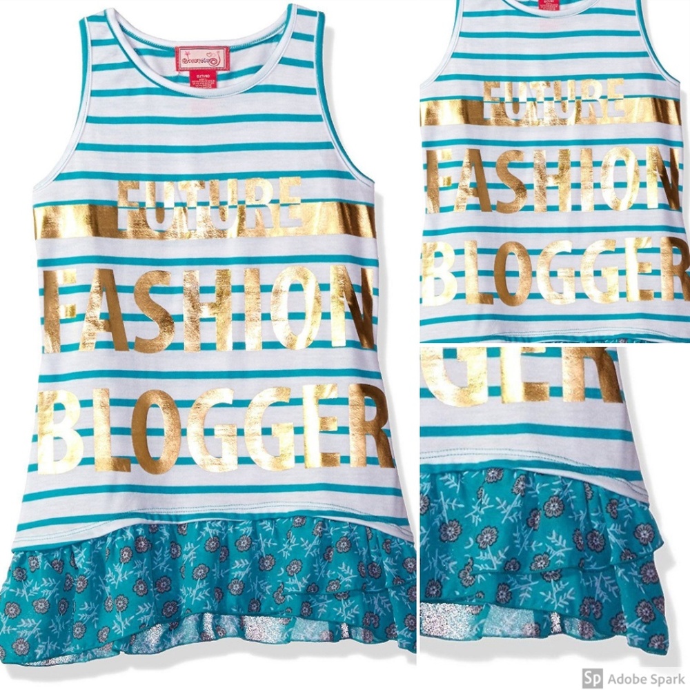 Dreamstar Girls Graphic Chiffon Hem Tank Top Teal